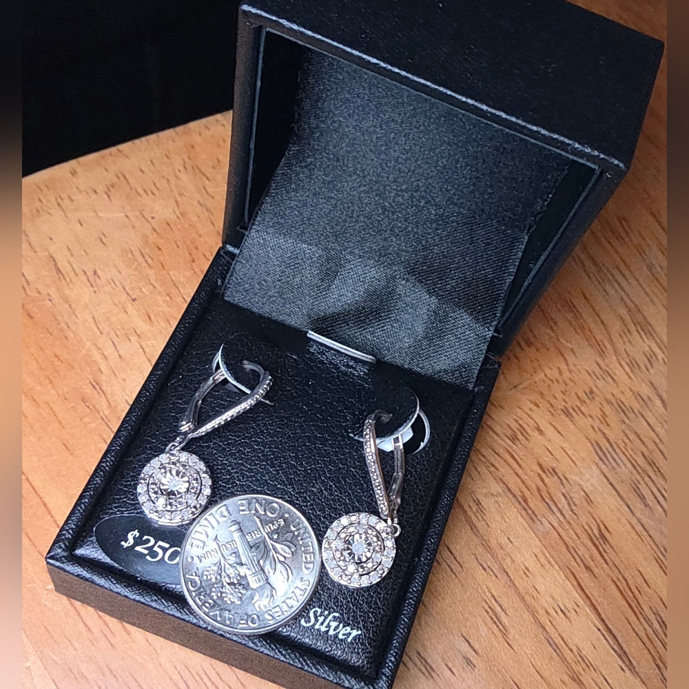 NEW Earrings MACYS 1/4 CT. TW Sterling Silver - Picture 3 of 7